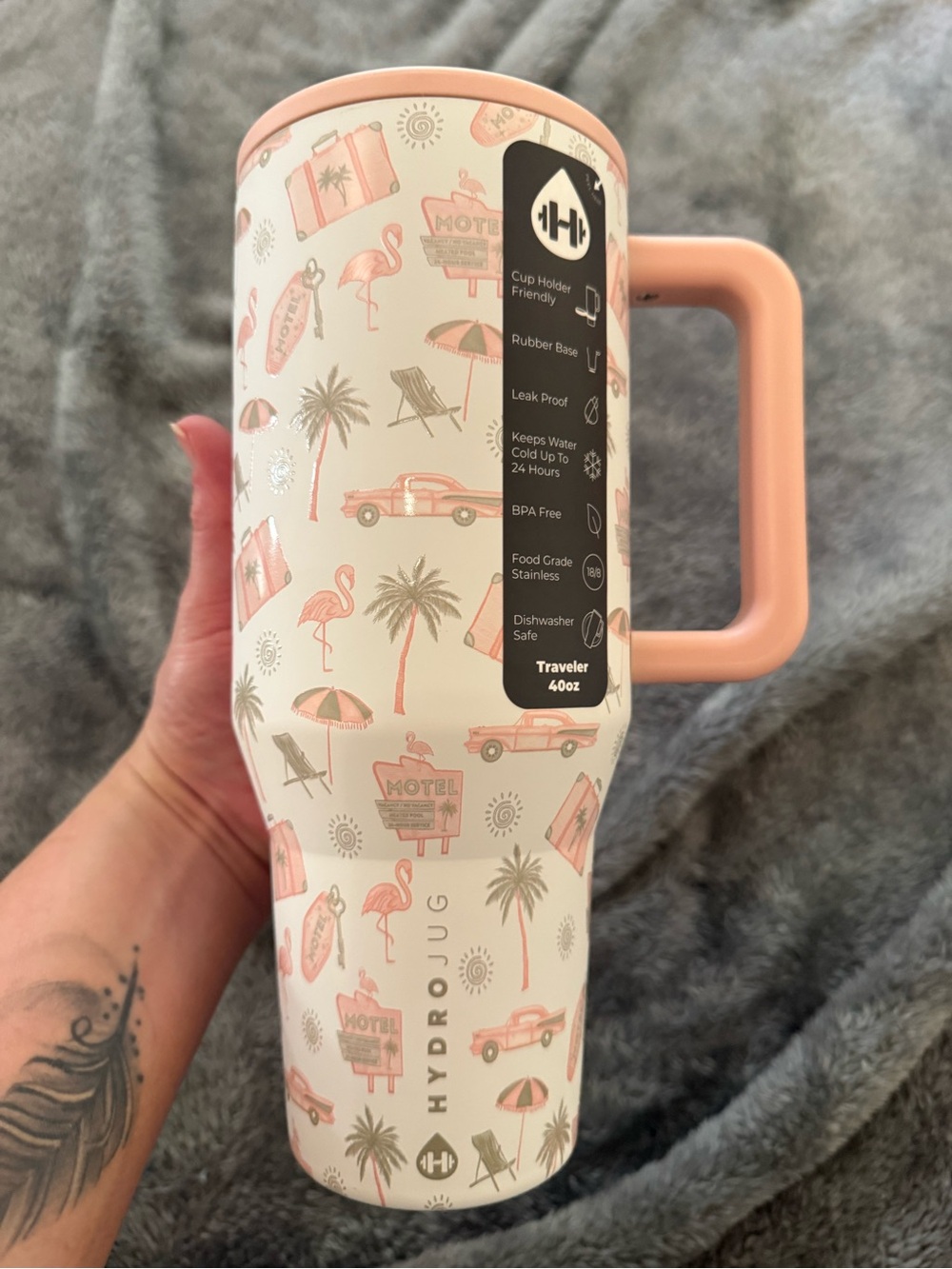 HydroJug Pink Retro Motel 40oz Travel Tumbler with Handle